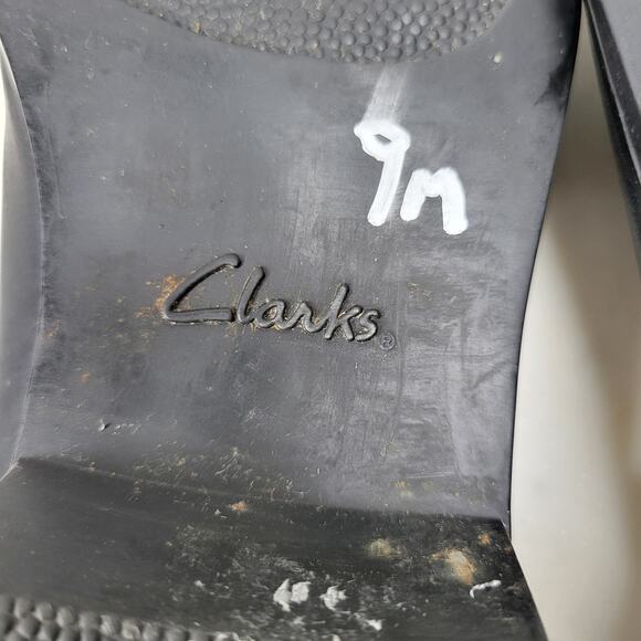 VTG Clarks Leather Mules Womens 9 Black Round Toe Slip On Comfort - Picture 9 of 15